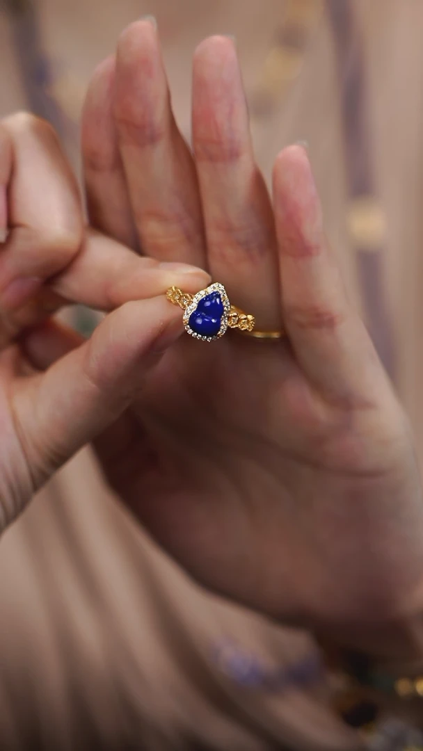 银S925镶嵌青金石戒指葫芦戒指