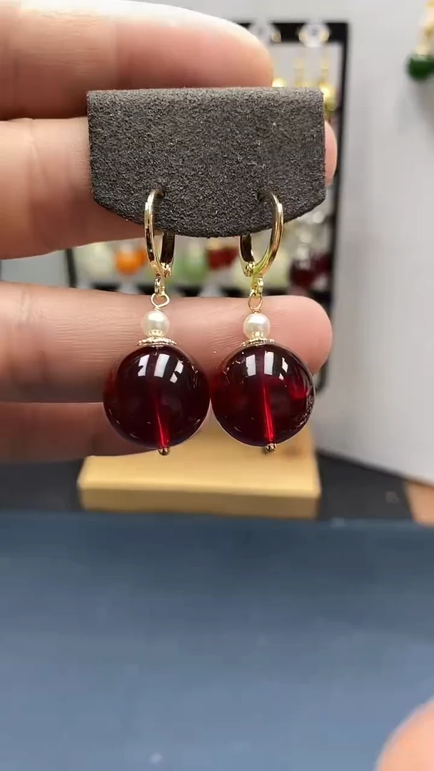 【闪购商品】血珀耳饰银S925镀金镶嵌尺寸16mm耳扣07