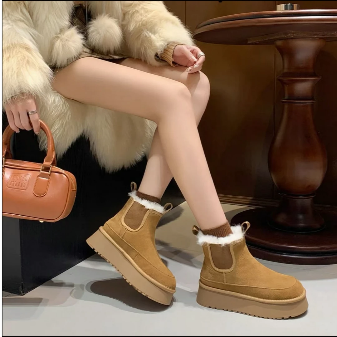 【001-030】厚底短靴女2025新款秋冬季增高切尔西靴加绒棉鞋