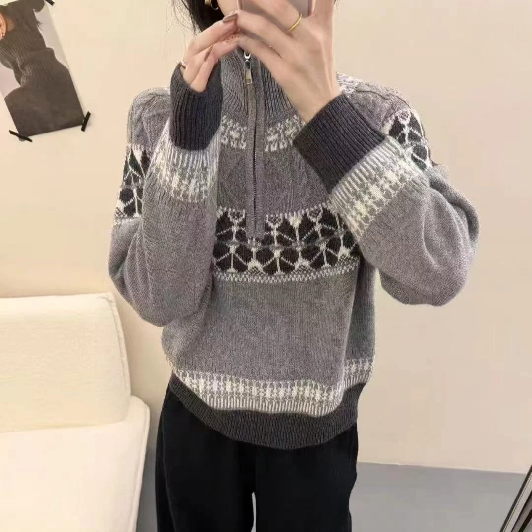 {伍老师身上同款}知汝懿加厚费尔岛新年拉链毛衣