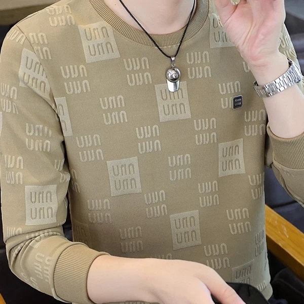 贝希缇汀BESTIDNG男士长袖t恤新款提花休闲秋装打底衫男潮流卫衣