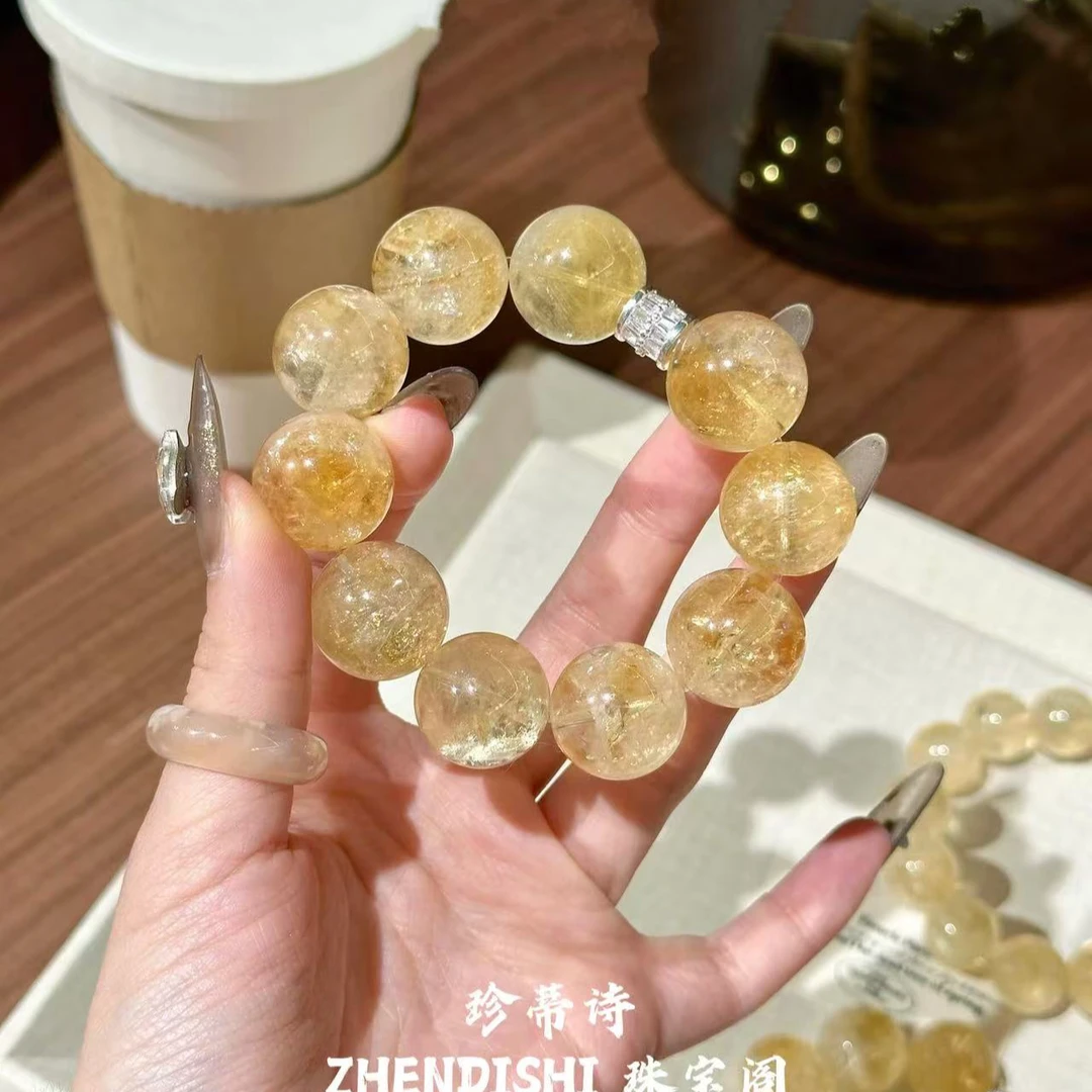 天然黄水晶手串高冰种黄阿塞水晶手链女款招财转运手链正品送礼物