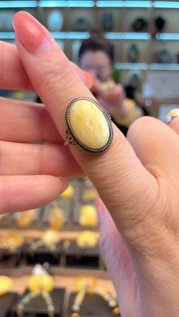 银S925镶嵌琥珀戒指时**水天然原矿蜜蜡戒指