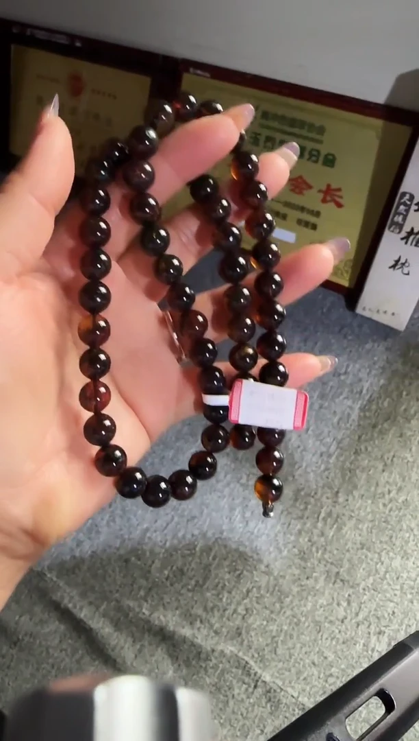 琥珀颈饰未镶嵌玩*#27缅甸琥珀星际蓝翁珀妈妈链10mm