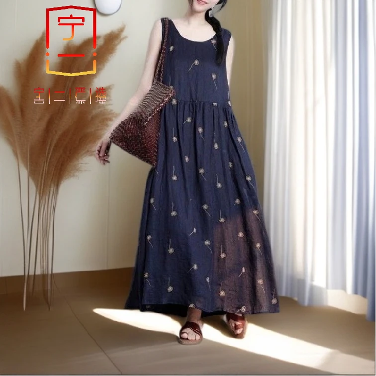 【宁一女装】时尚洋气显瘦专柜夏季宽松气质度假连衣裙背心泡泡印花
