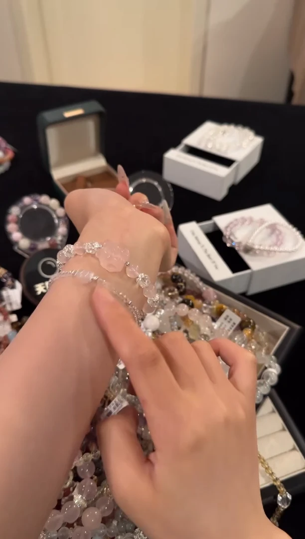 水晶手链合金粉水晶套装x829