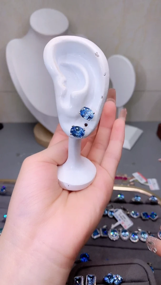 海蓝宝石耳坠银S925镶嵌52