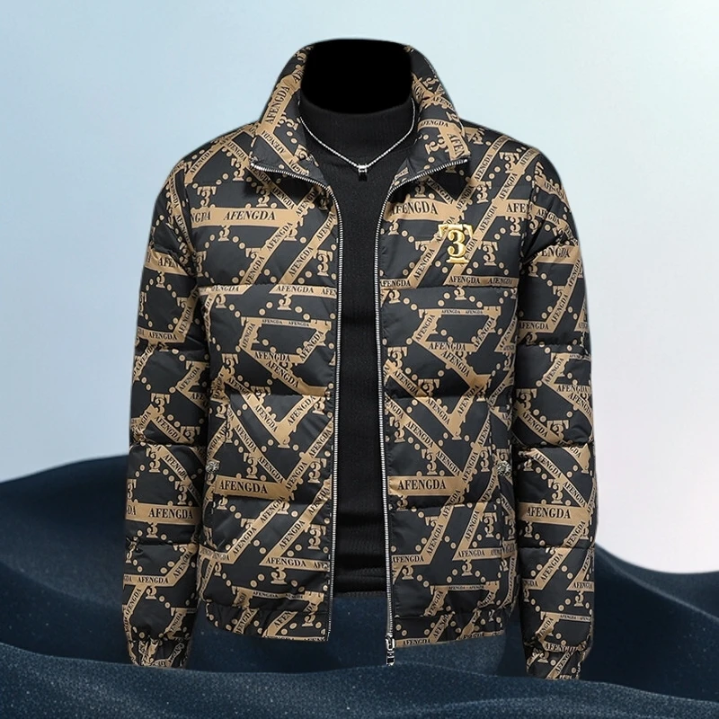 巴赛娜缇时尚休闲男士潮流个性冬季新款潮流羽绒服男印花外套花色