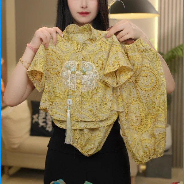 【琉璃金】25新款夏季时尚新中式衬衫儿童宽松复古时髦百搭衬衫8113