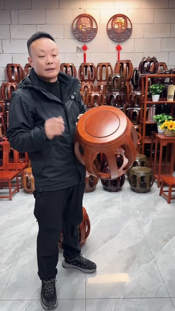 花梨木类家具花梨色大号鼓凳一对2条