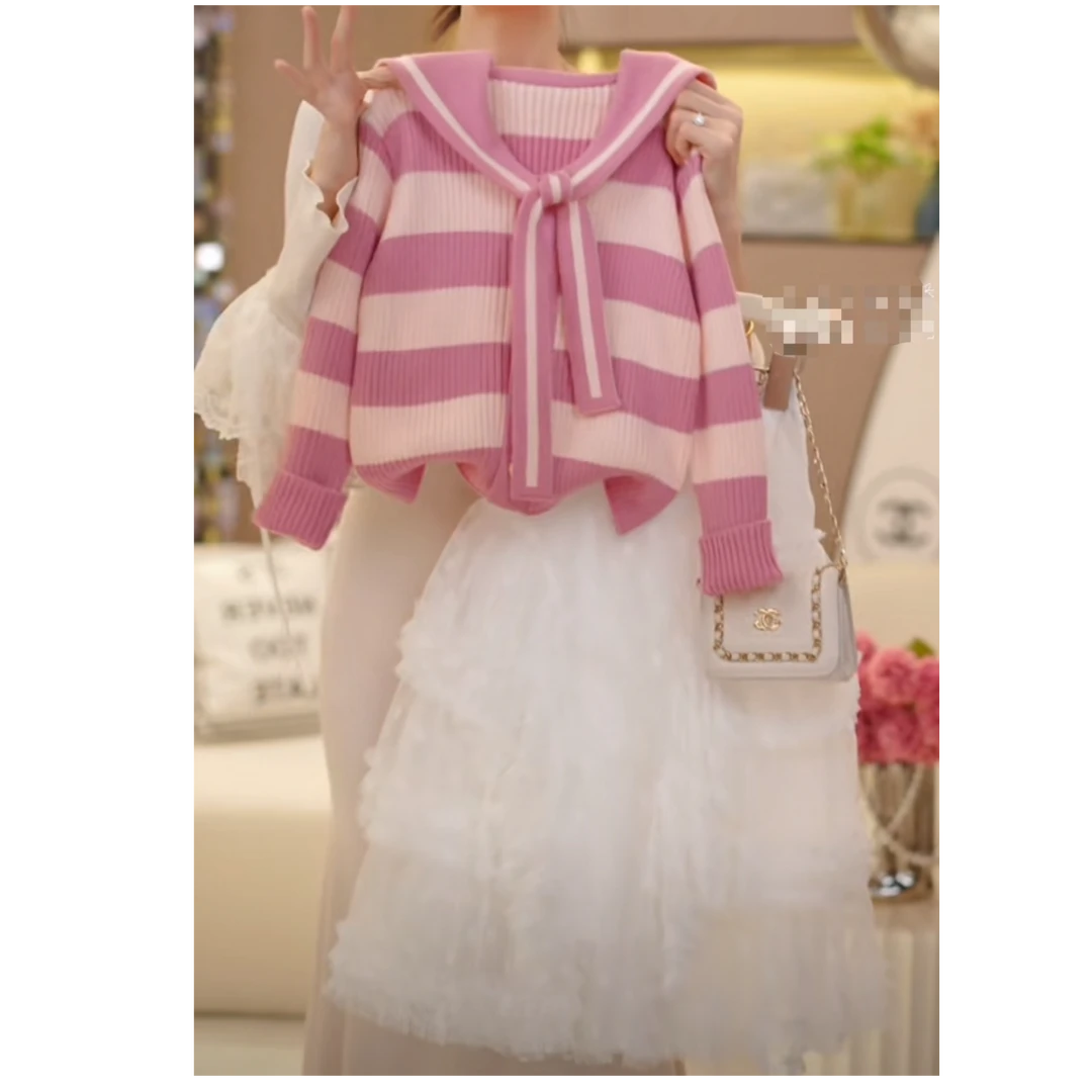 女童春装2025新款洋气时髦套装大童针织开衫毛衣外套儿童半身裙