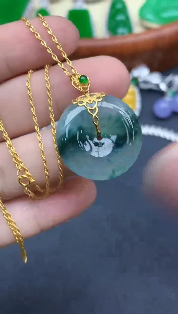 颈饰18K金镶嵌翡翠414-中国好珍宝