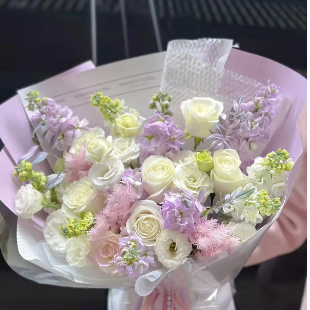 墟沟鲜花【白玫瑰紫罗兰桔梗混搭花束】支持自提 送女朋友闺蜜老婆礼物花束 生日鲜花 同城配送