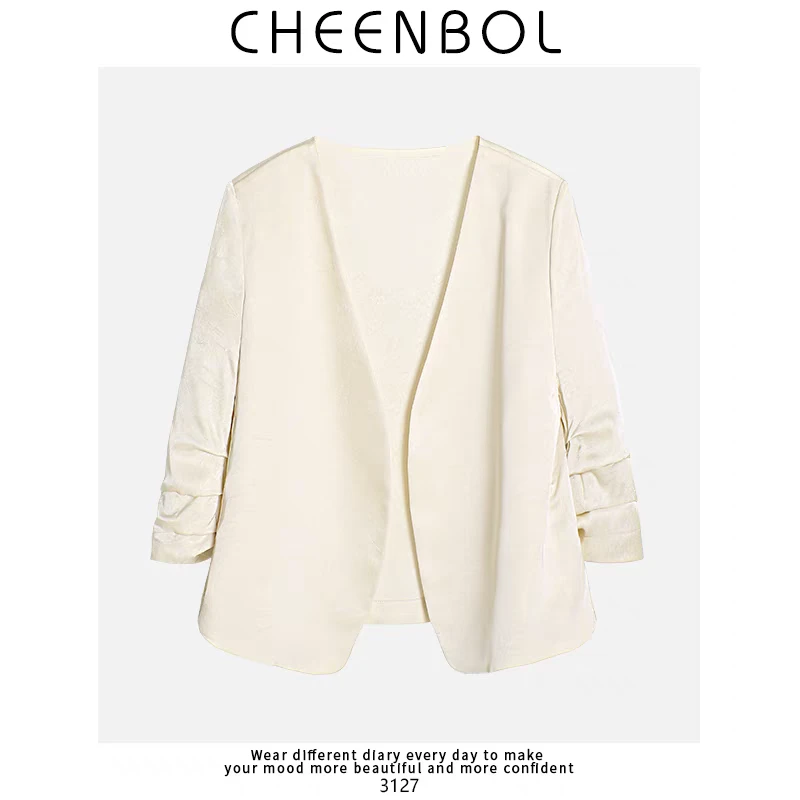 百搭王！垫肩无领醋酸小西装气质通勤无扣开衫外搭短外套女25春夏