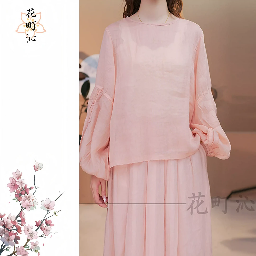 9313女士打底休闲修身时尚百搭纯色圆领复古中国风衬衫