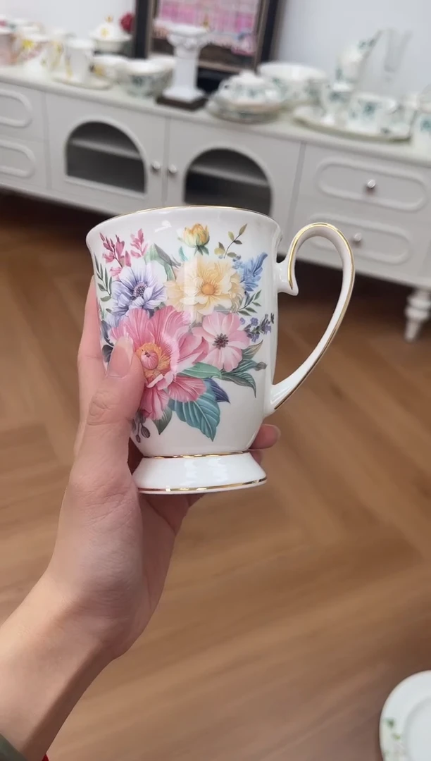 杯花花高骨骨瓷马克杯