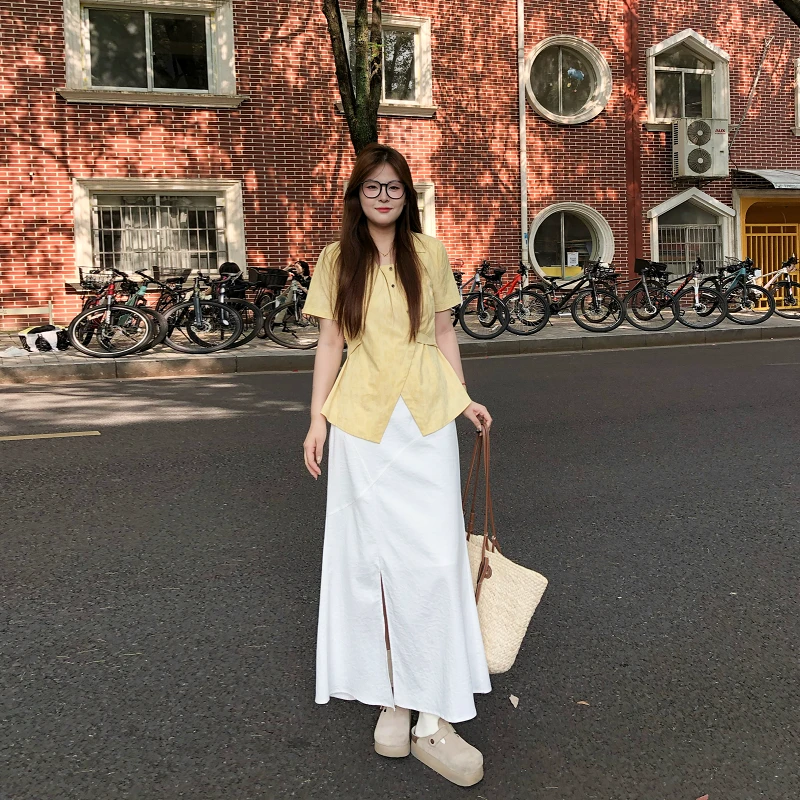 盈盈&南岛风大码女装设计感绑带衬衫胖mm夏季宽松显瘦上衣ZYY1798