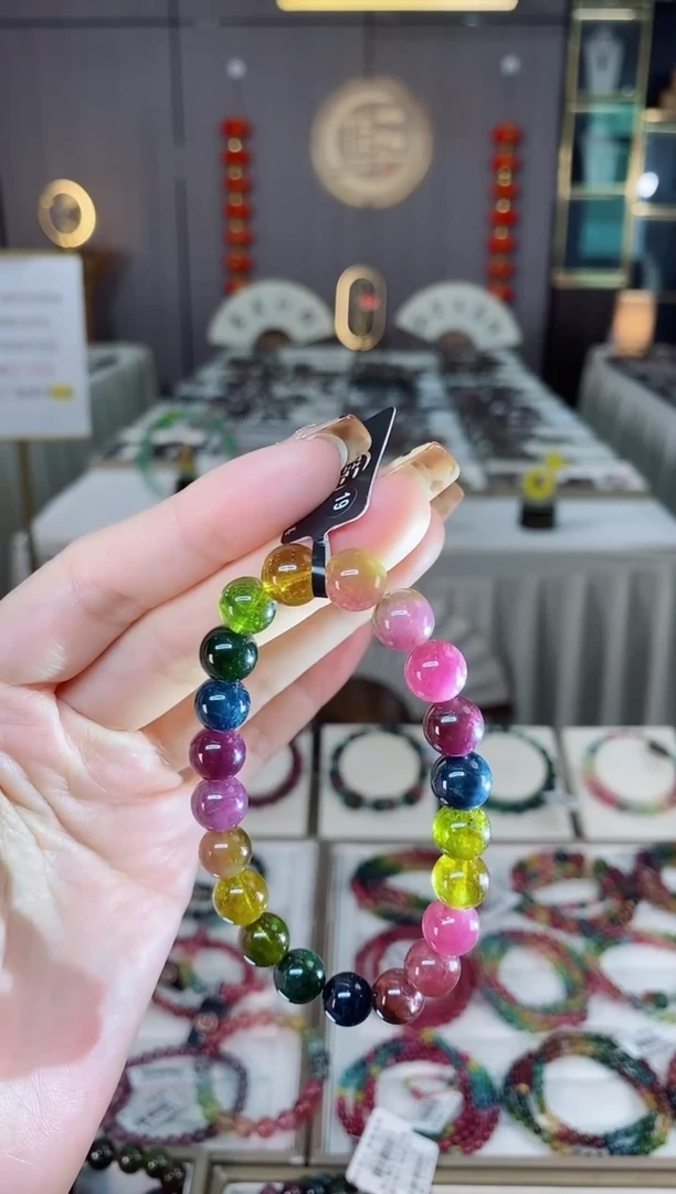 未镶嵌老矿碧玺彩虹单圈手串9mm+碧玺dan多样性发货一条