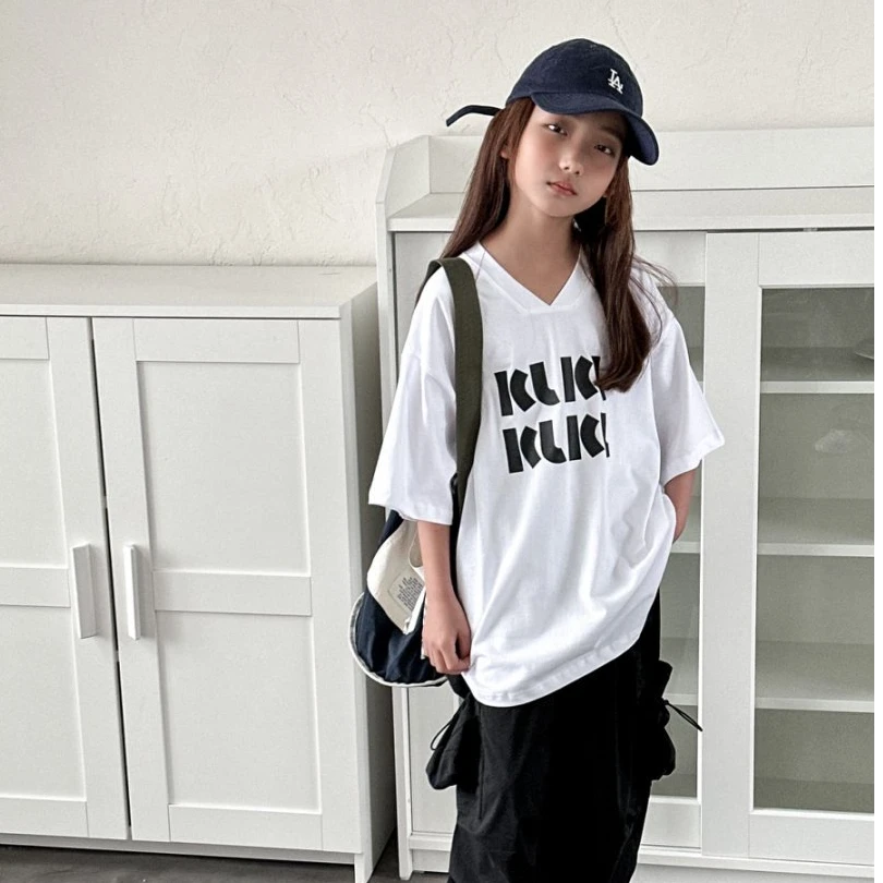 夏季薄款男女宝通用水洗日常印花休闲时尚尖领透气短 T恤KL4S3119