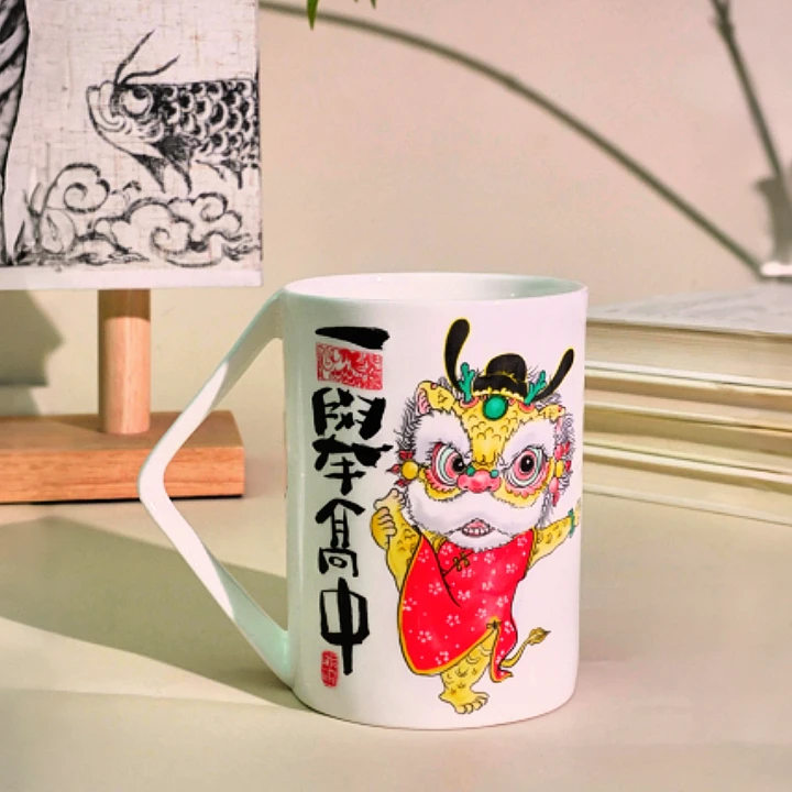 景德镇国风瑞兽一举高中陶瓷可乐杯