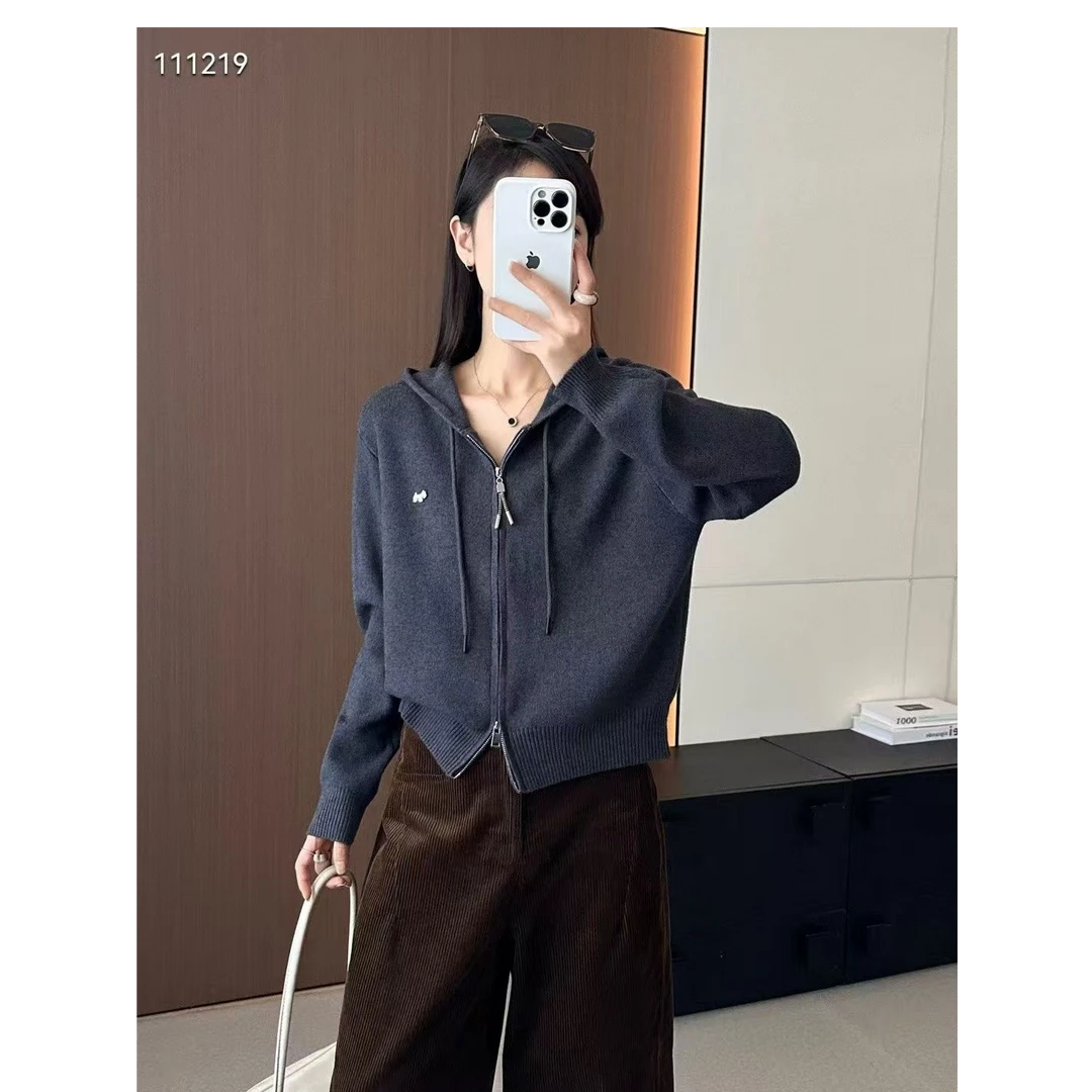 【小个子】秋季新款开衫女针织网红双拉链连帽针织衫FT027