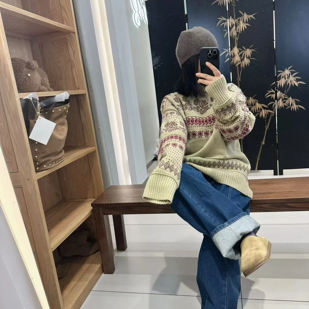 ICEDUST 提花镂空花毛衣25FW秋冬复古保暖费尔岛针织毛衣