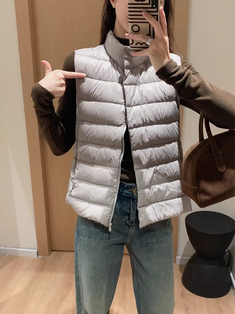 三星安心90羽绒马甲女短款轻薄保暖修身内胆简约内搭立领背心