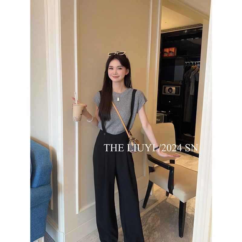 【LIUYI】魔法裤~西装显瘦高腰可拆卸背带裤44133