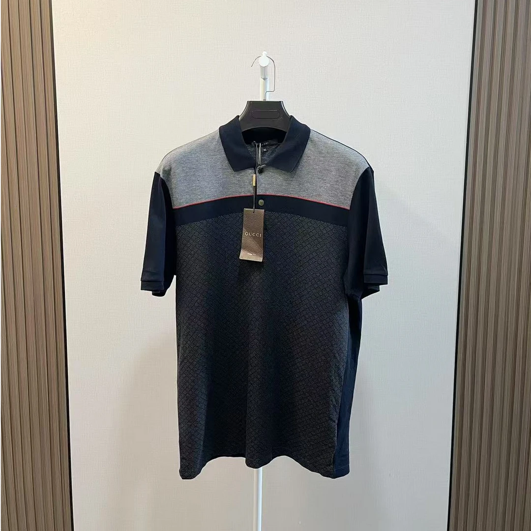 全新未使用 GUCCI/古驰 /黑灰色经典图案短袖polo/尺码XL