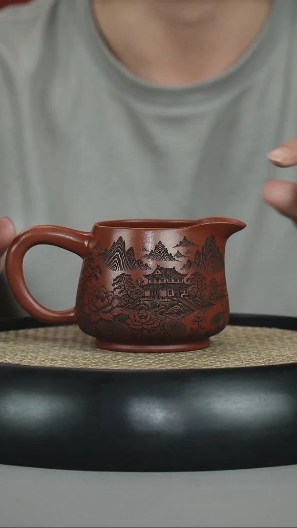 茶壶紫砂鸡血大红袍 山水公道杯
