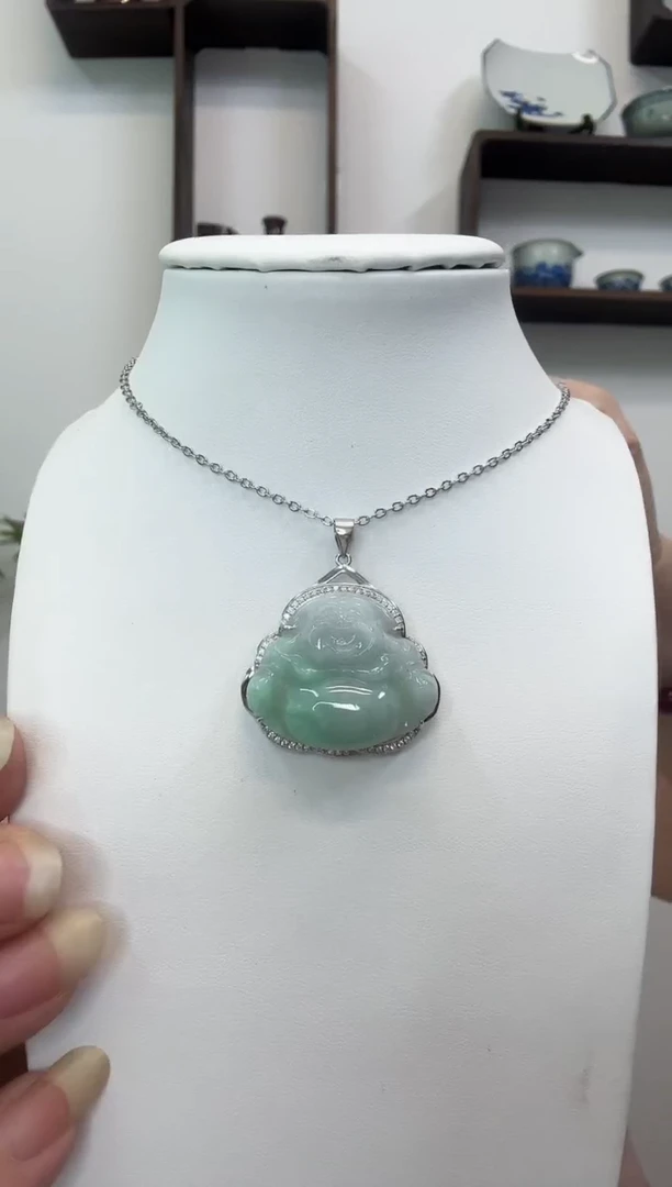 吊坠(赠链)银S925镶嵌翡翠小佛