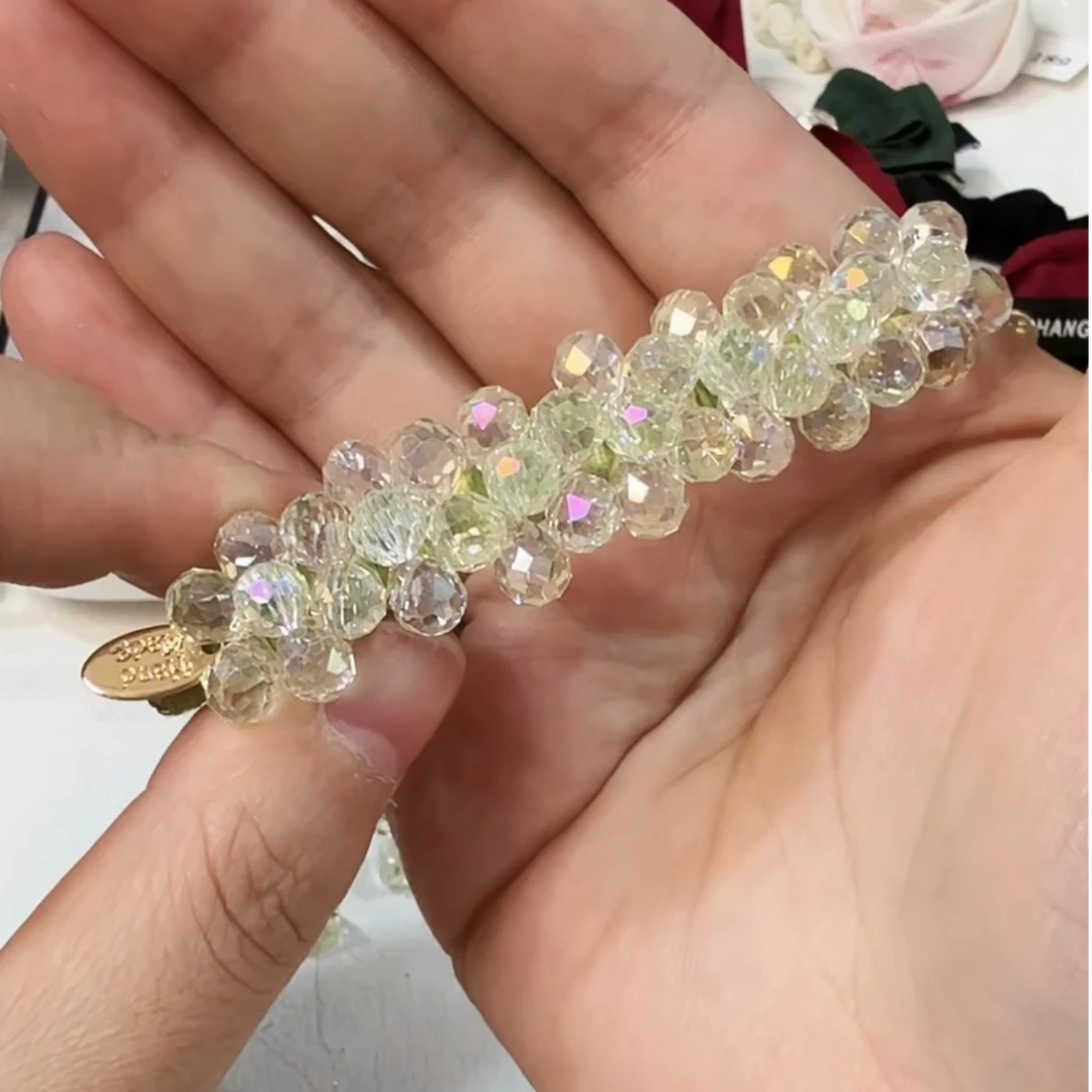 精品水晶韩系新款精致绿色细线缠绕重工八公分细弹夹WM-1196