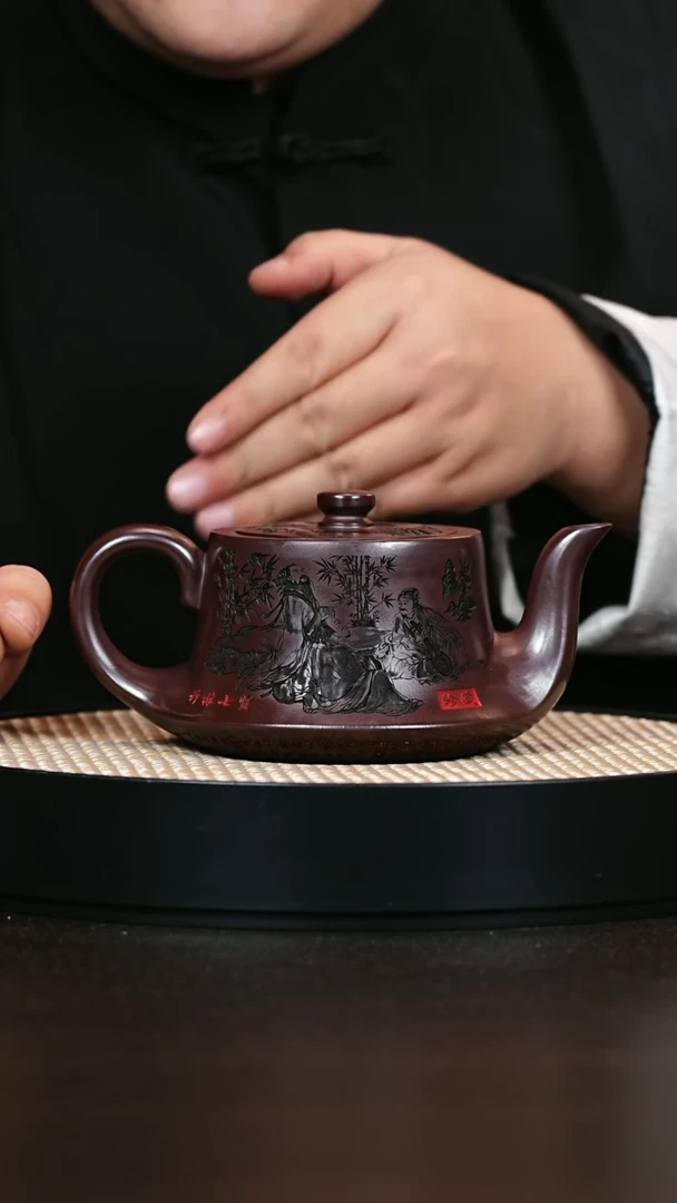 茶壶紫砂曲壶 石红