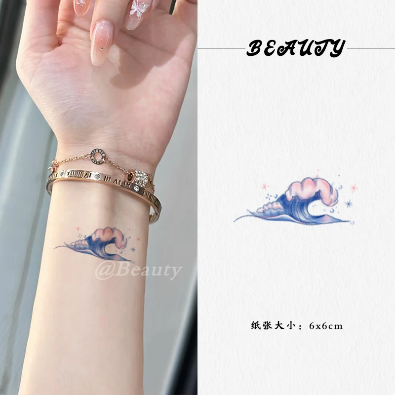 海啸手臂花蝴蝶防水持久高级遮盖小纹身贴纸彩色女生防水清晰ins