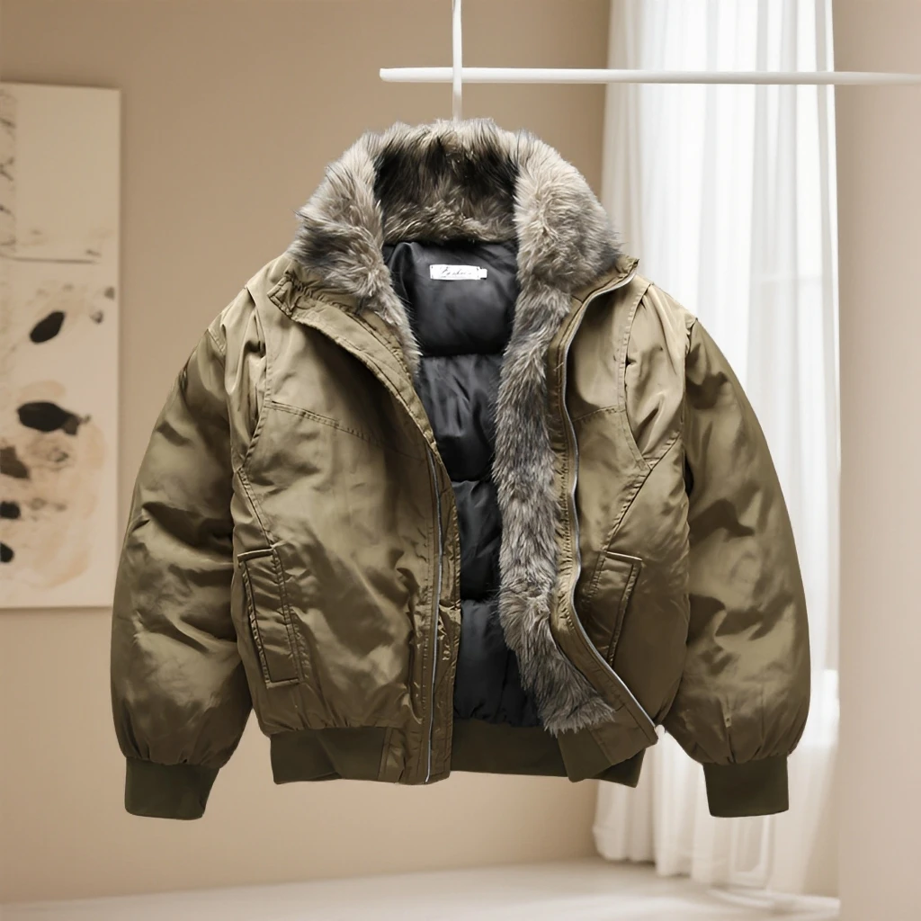 国潮座山雕毛领棉服外套男女冬季宽松棉袄子痞帅风情侣高立领棉衣