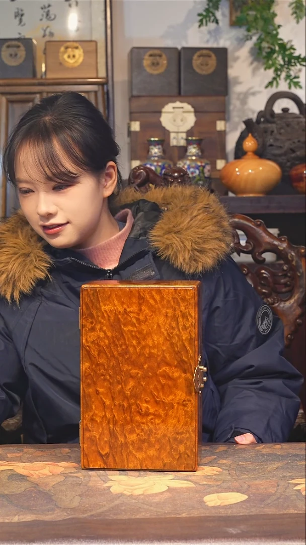 金丝楠小叶桢楠【96】满花龙胆纹  一木一器首饰藏盒  大漆款