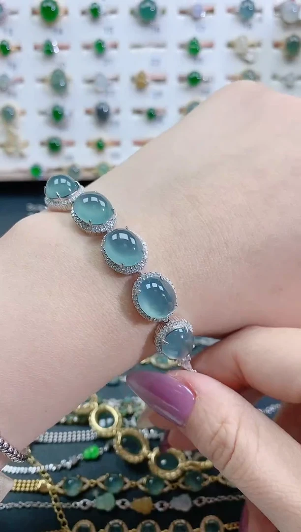 银S925镶嵌手链翡翠天然翡翠