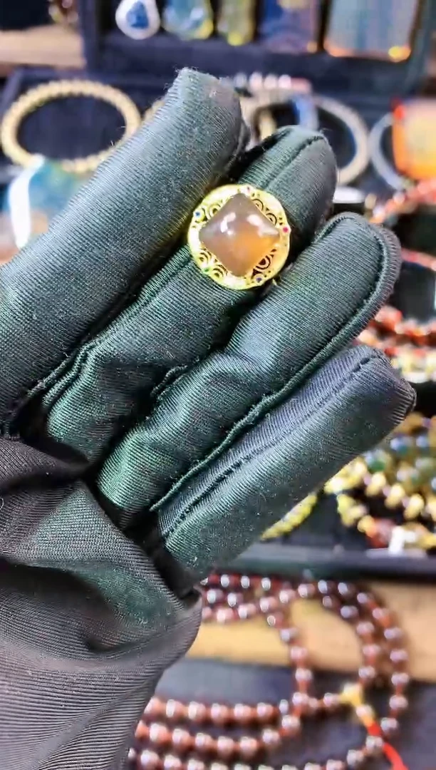 【闪购商品】琥珀珠宝奇石银S925镶嵌棕红戒指