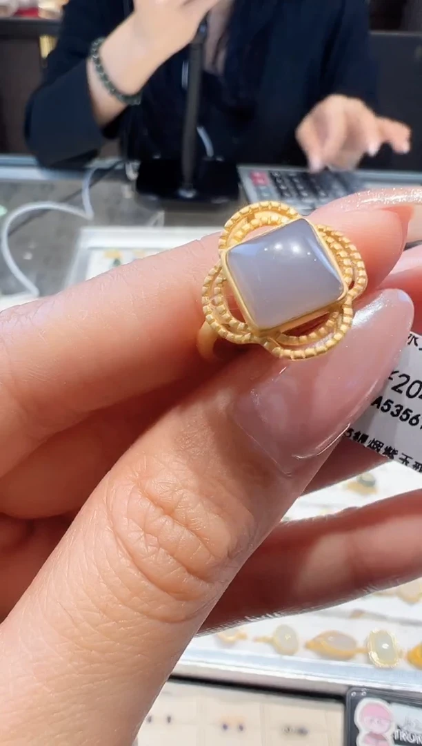 银S925镀金镶嵌戒指和田玉@@