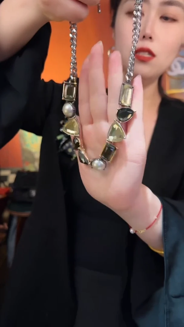 无铜合金无铜合金孤品几何小冰糖项链