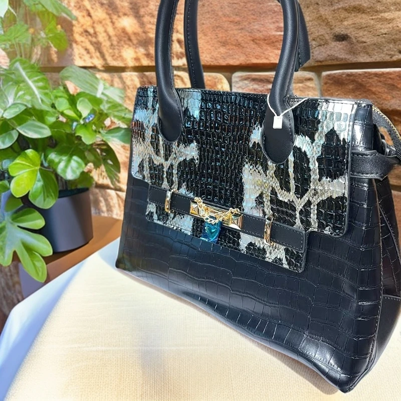 时尚鳄鱼纹手提包女大潮流黑包涛-VD24024