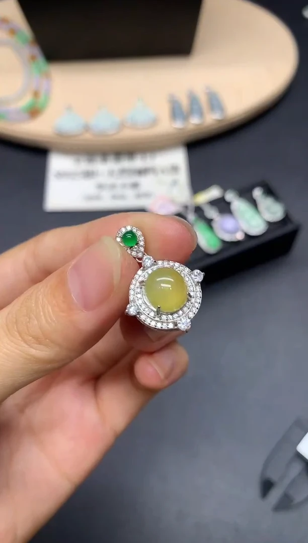 翡翠银S925镶嵌吊坠(不含链)蛋面【无服务费】