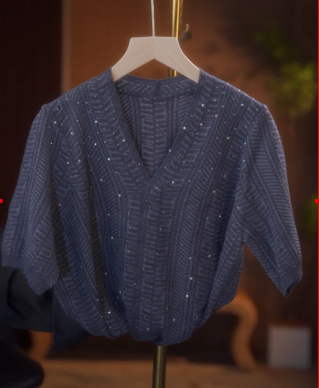 2025新款高定修身烫钻短袖针织衫-147