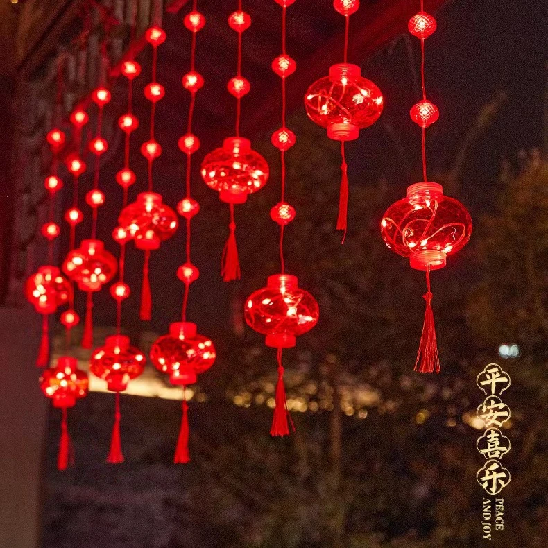 2024新年小红灯笼装饰灯家里过年布置春节led彩灯闪灯串灯户外