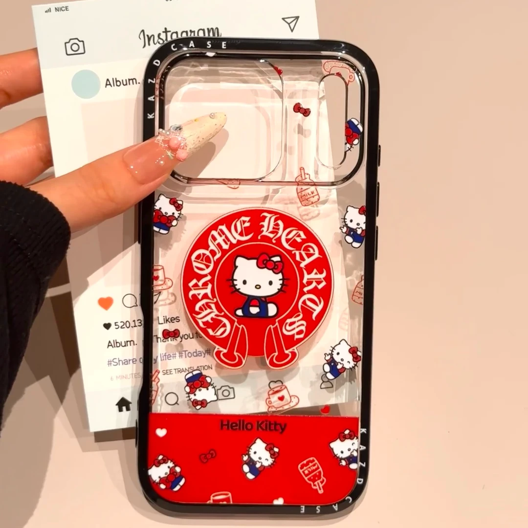 日韩ins卡通黑红kt猫咪适用iphone17promax16黑边手机壳15pro新款