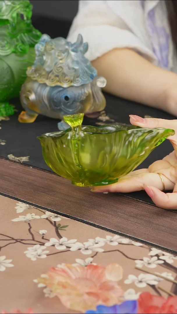 手工艺品琉璃绿色荷花公道