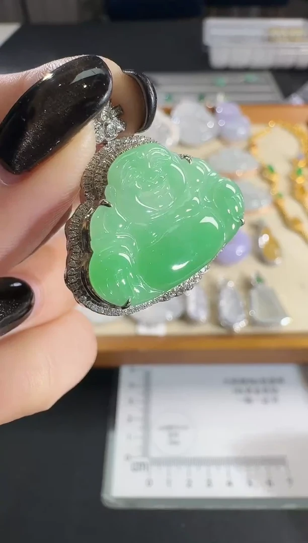 吊坠(不含链)18K金镶嵌翡翠【源头工厂】钻石镶嵌