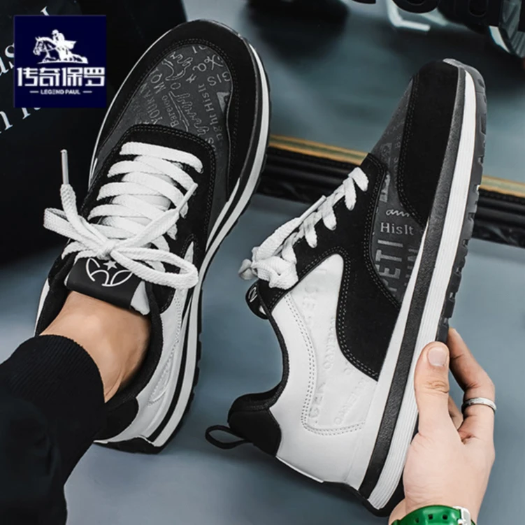 传奇保罗正版冬季男鞋百搭跑步运动休闲跑步皮面防水增高老爹潮鞋