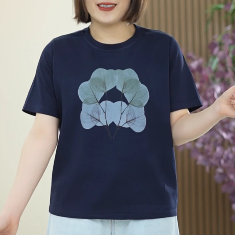 慕斯凉感棉T恤女大码弹力百搭显瘦超微冰感颗粒数码印花夏季上衣