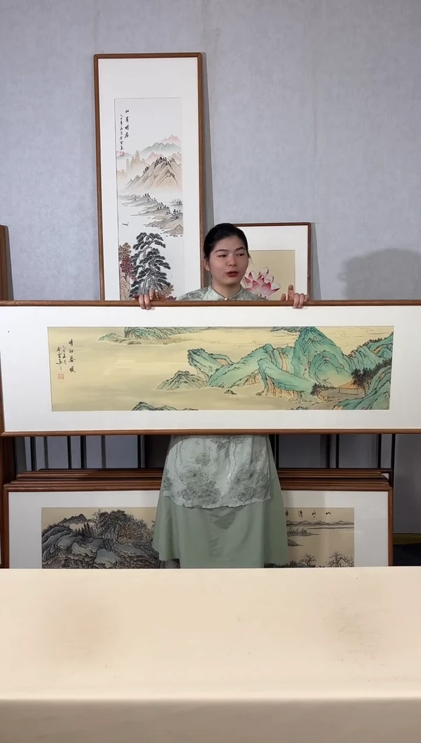 国画手绘*晴江春暖*52*172cm带框发货